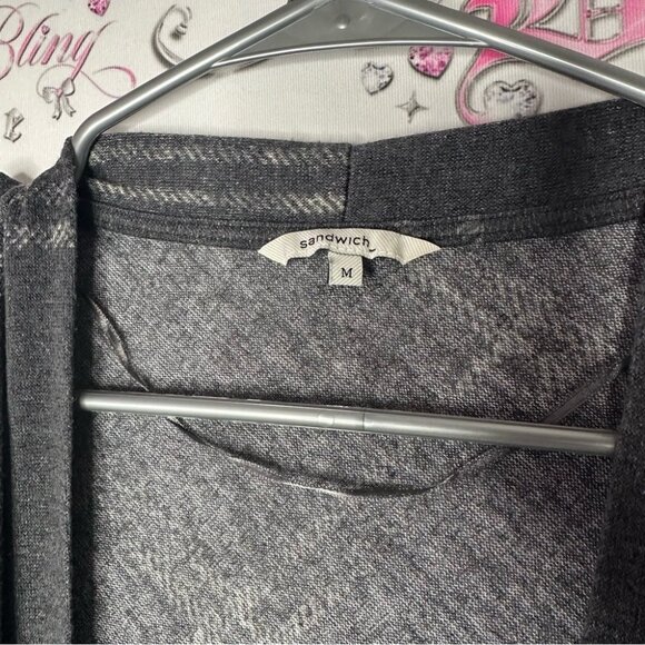 Sandwich_ cardigan grey open pockets long waterfall comfy Plaid Open Cardigan - Picture 5 of 8